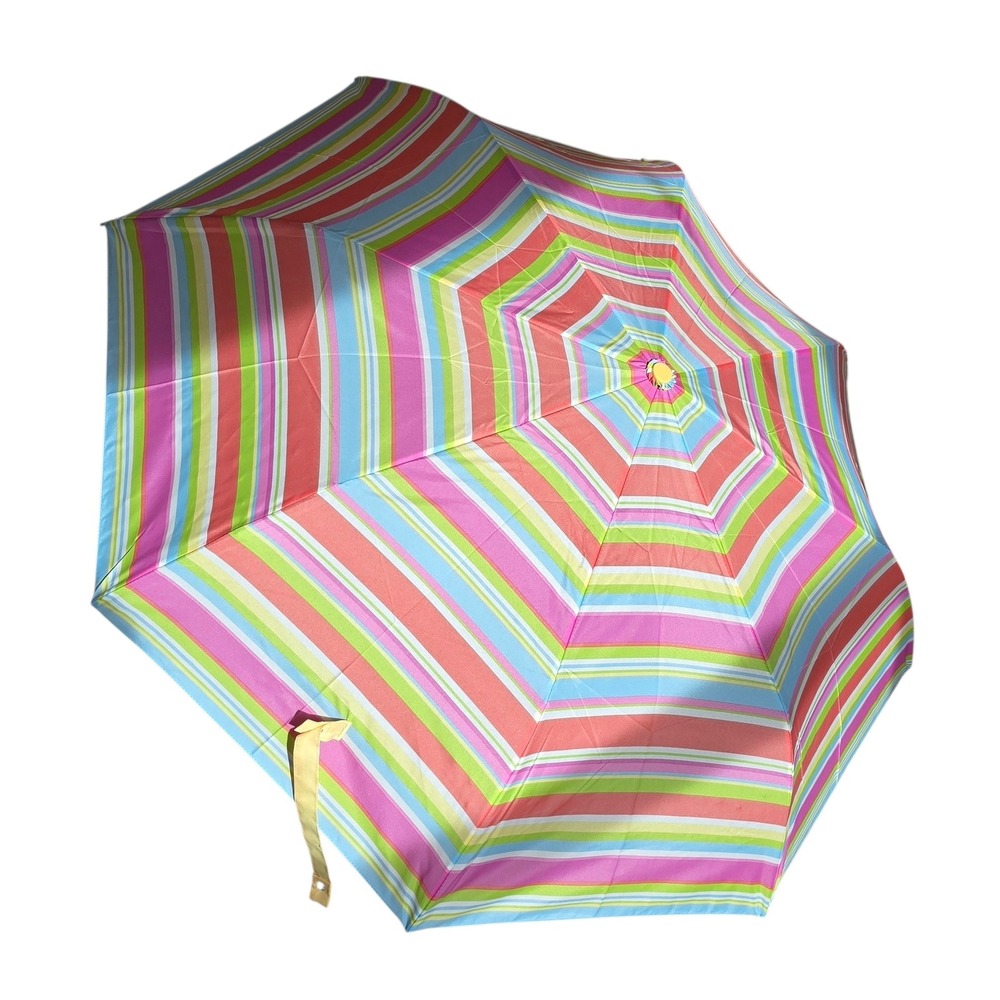 NWOT Coach Y2K Legacy Stripe Umbrella vibrant pink green orange blue purple